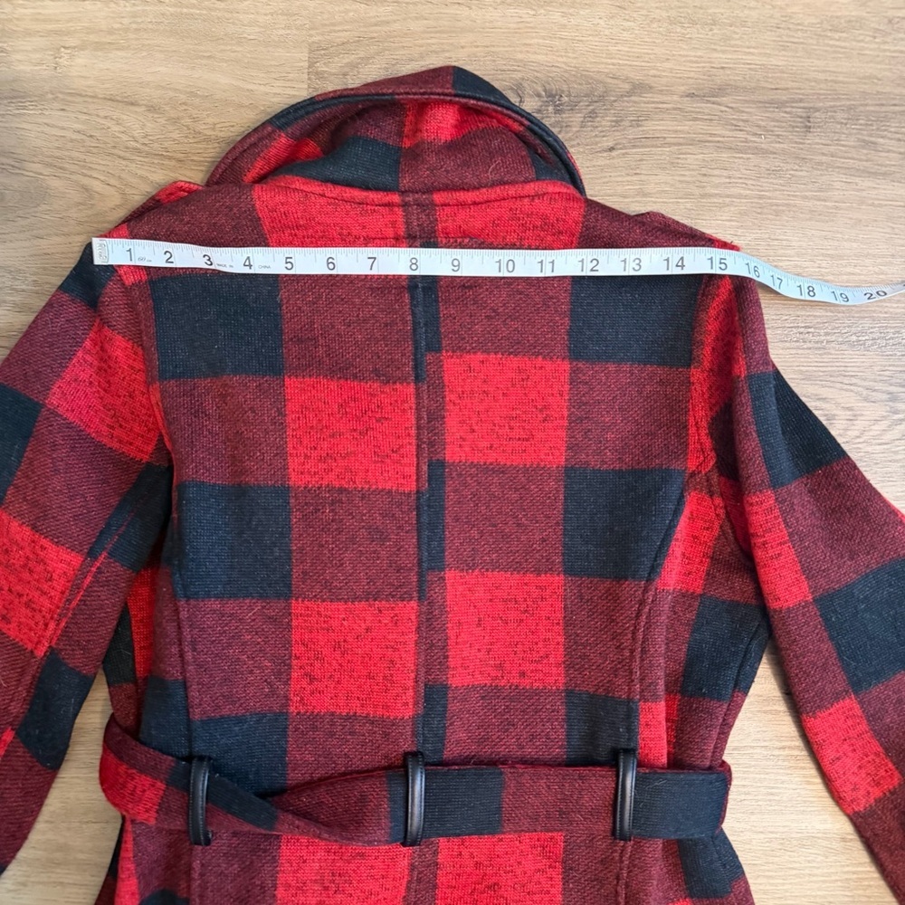 Madden Girl Buffalo Plaid Belted Pea Coat – Women’s Medium - Picture 8 of 11